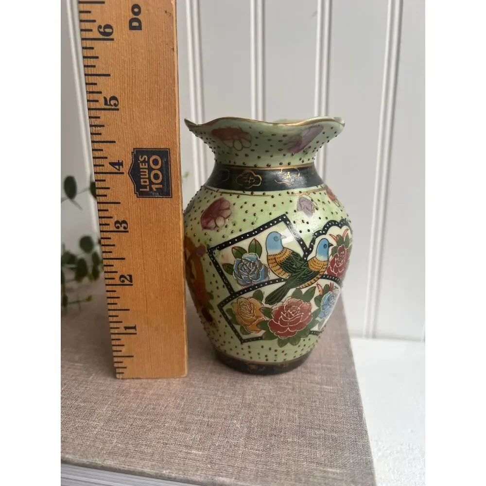 Vintage Aris Import Blue Bird Motif Asian-Inspired Floral Vase | 5